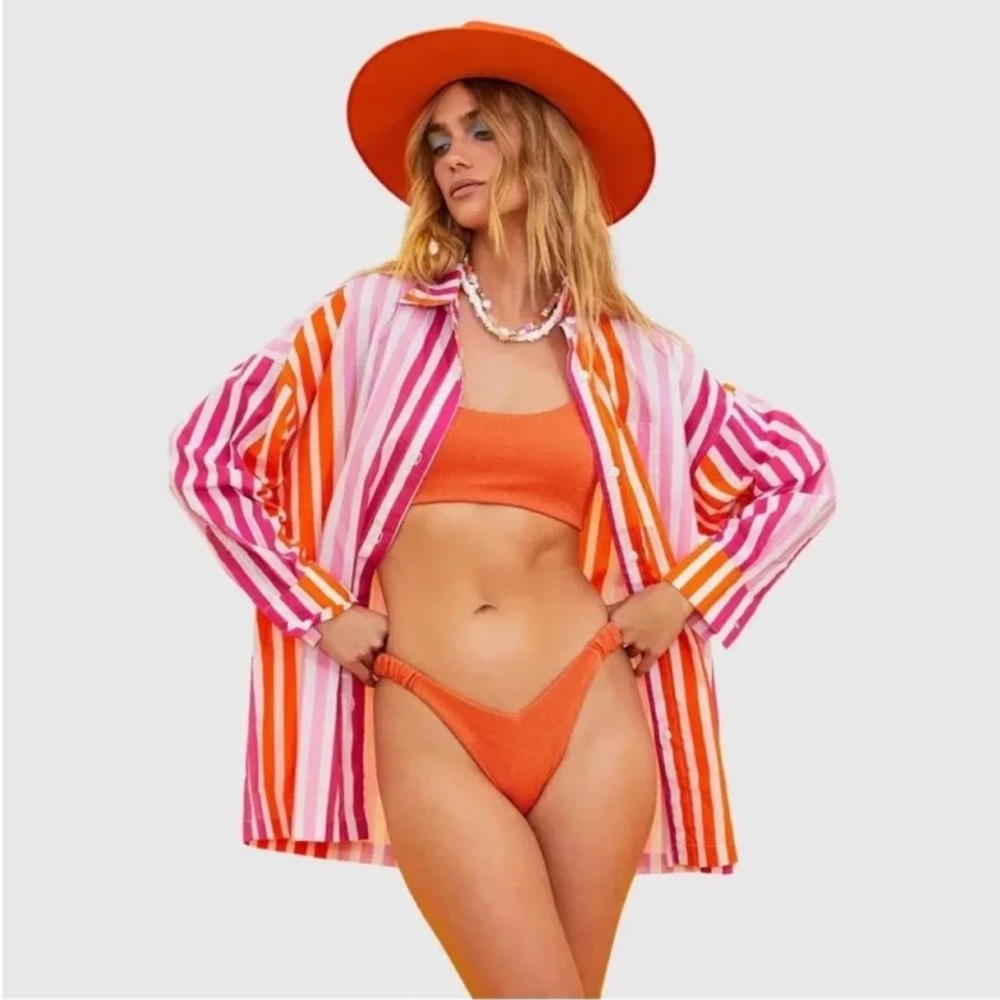 NEW Beach Riot Alexa 100% Cotton Cover Up Button Up Oversized Shirt  S/M Coverup